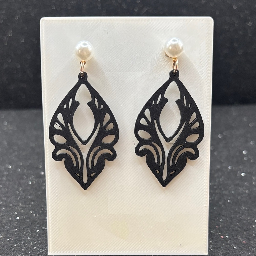 Black Teardrop Earrings with Gold Crystal Studs